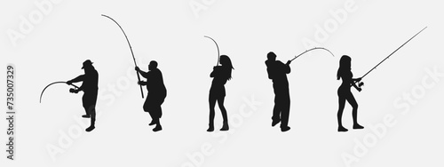 set of silhouettes of fishing. isolated on white background. vector illustration.
