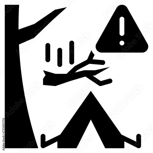 beware warning tree branch drop tent camping solid glyph