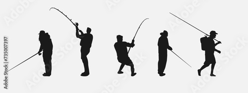 set of silhouettes of fishing. isolated on white background. vector illustration.