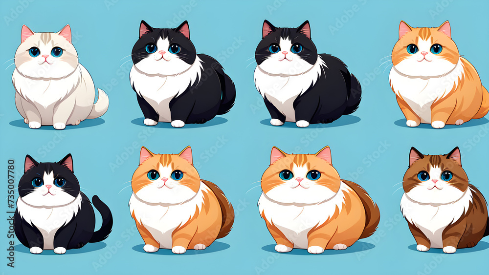 vector collection of cute fatty germen cats. set of cats. black and white cats