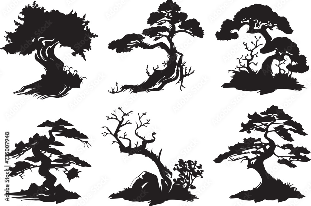 Obraz premium Set Trees. Hand drawn vector illustration 