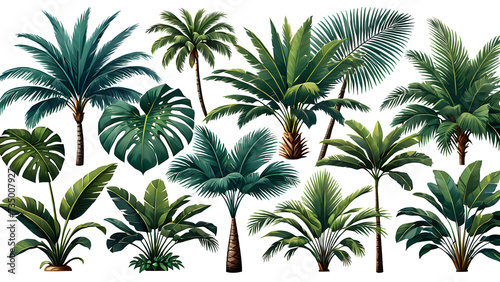 vector collection of exotic palm trees on white background