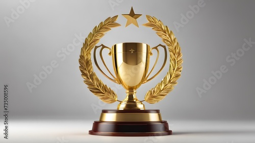 Gold trophy cup with golden ribbon