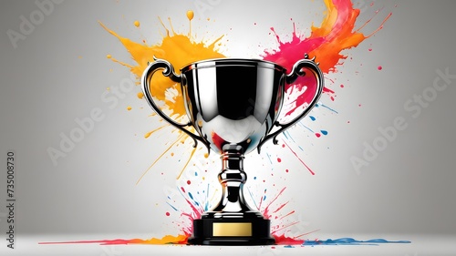 Silver trophy cup with watercolor effects