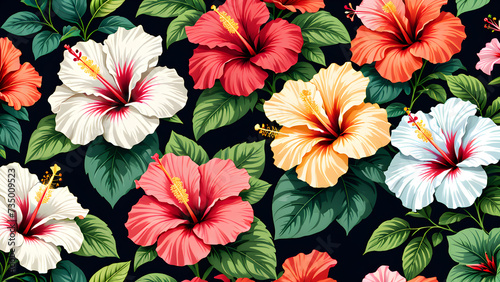 vector collection of hibiscus flower. background with flowers