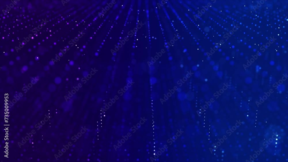 Technology abstract digital particle with flowing dots purple and blue loop background