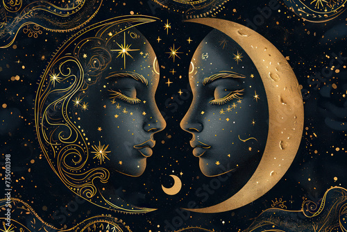 Celestial Beauty: An Eclectic Lunar Portrait of a Mystic Woman under a Magical Night Sky