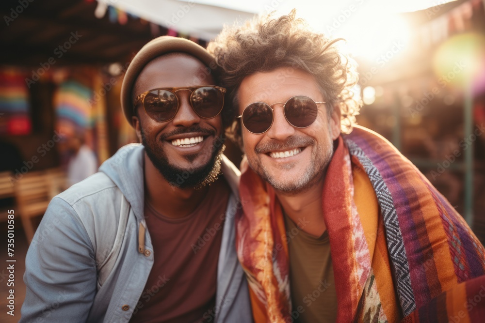 Diverse Smiling Gay Couple Portrait