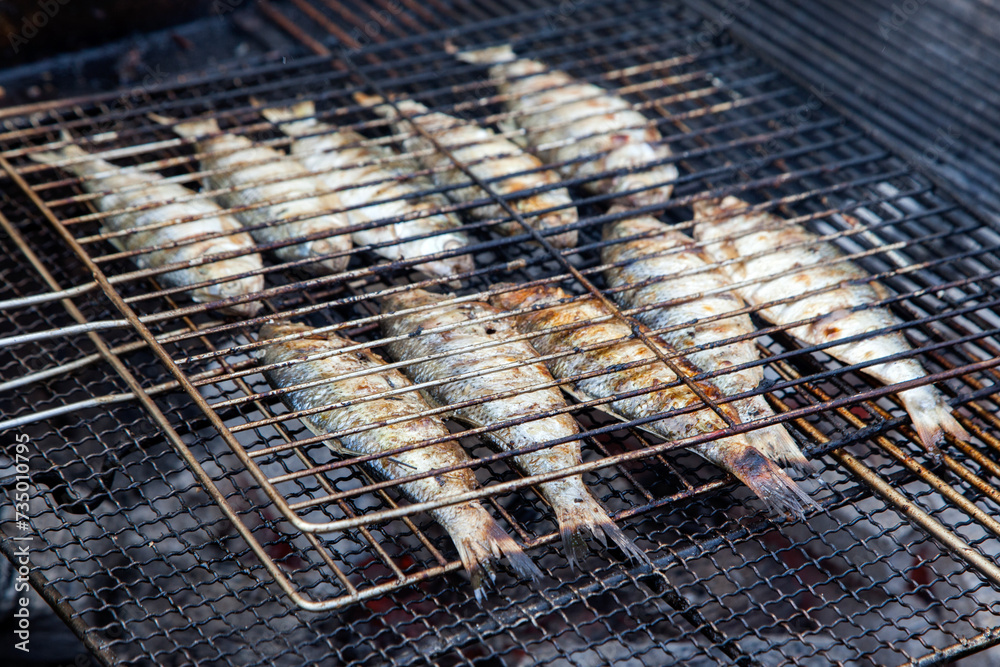 View of grilling fishes