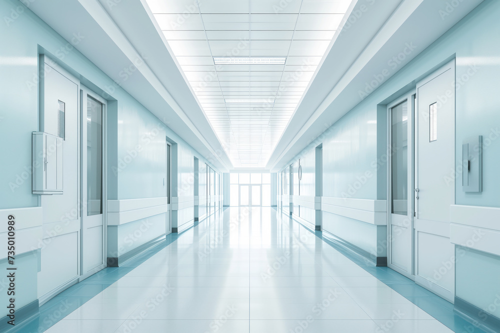 Serene spacious empty hospital hallway with clinic interior AI Generative