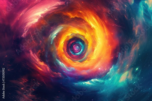 Colorful vortex energy, cosmic spiral waves, multicolor swirls explosion. Abstract futuristic digital background.