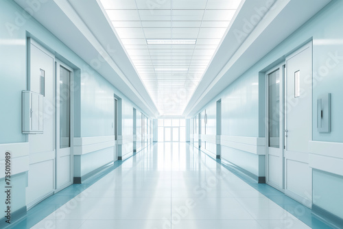 Serene spacious empty hospital hallway with clinic interior AI Generative