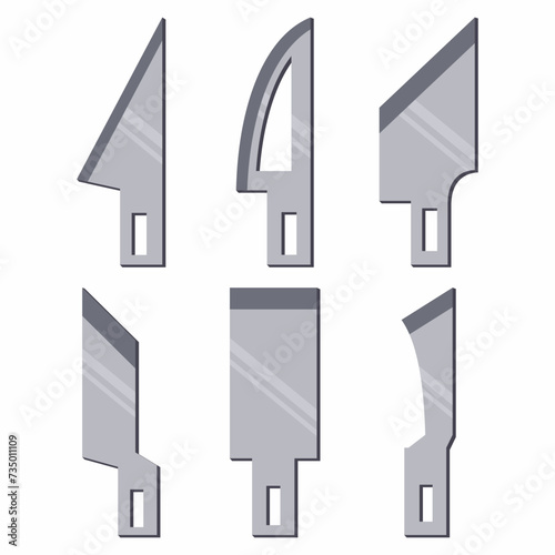 Surgical blades vector cartoon set isolated on a white background.