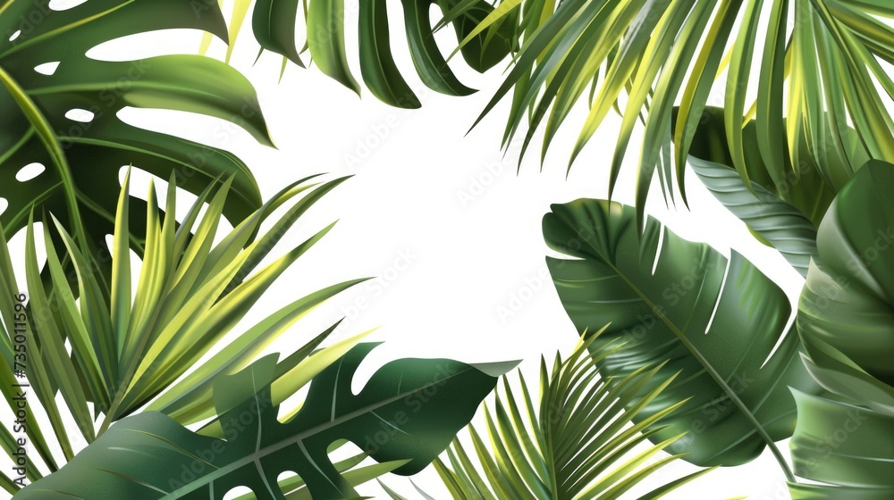 Obraz premium Tropical pattern of leaves in green bright colors on a white background