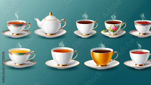 vector collection of teacup and sasor. cup of coffee