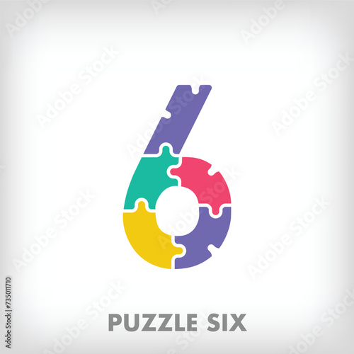 Creative puzzle number 6 logo. Unique color transitions. Education and reading and growth stage logo template. vector