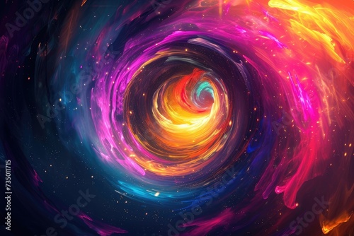 Colorful vortex energy, cosmic spiral waves, multicolor swirls explosion. Abstract futuristic digital background.