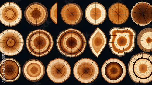 vector collection of tree rings saw cut tree trunk wood log cross. background of wood
