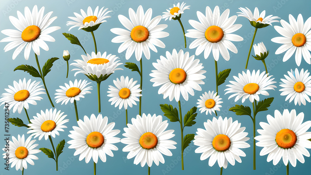vector collection of white daisy flowers. blue background vector collection of white daisy flowers. blue background