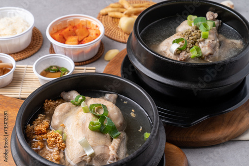 Samgyetang, chicken dish, mulberry, oriental medicine, nurungji, earthen pot, Korean food, health food, side dishes, garlic,