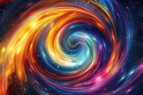 Colorful vortex energy, cosmic spiral waves, multicolor swirls explosion. Abstract futuristic digital background.