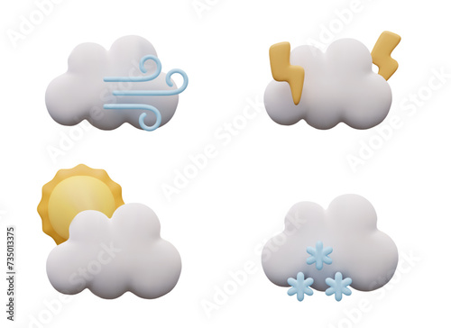 Set of vector clouds on white background. Climatic, meteorological signs