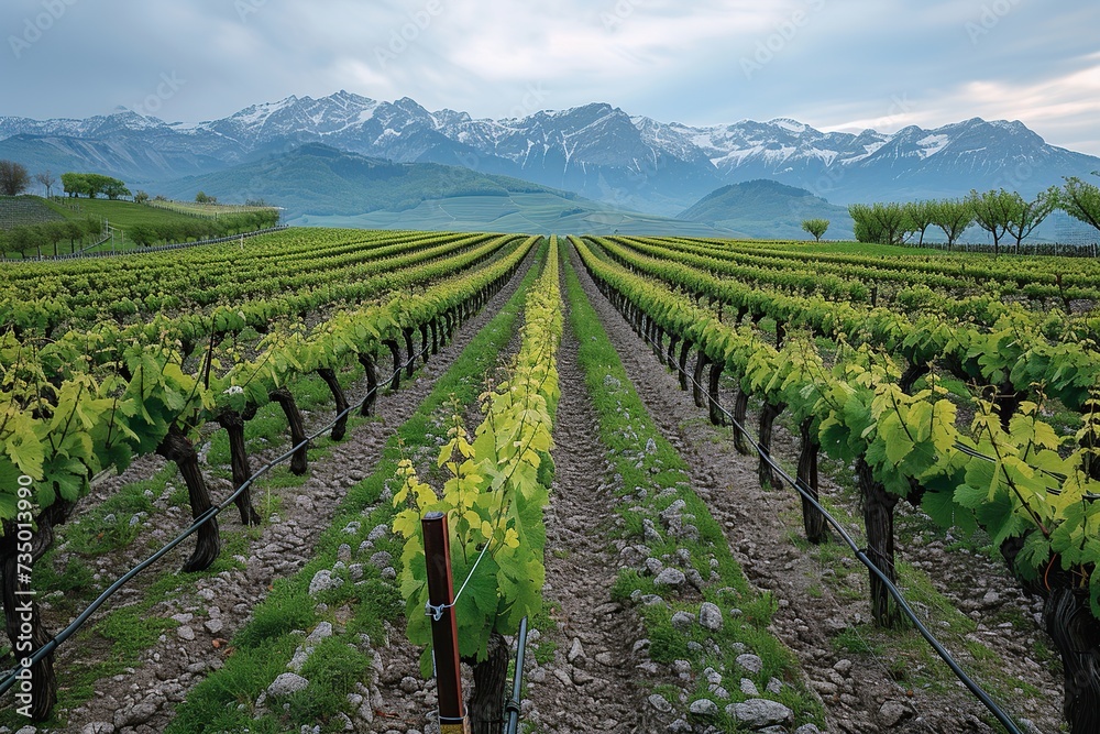 Bare vines in a Swiss vineyard