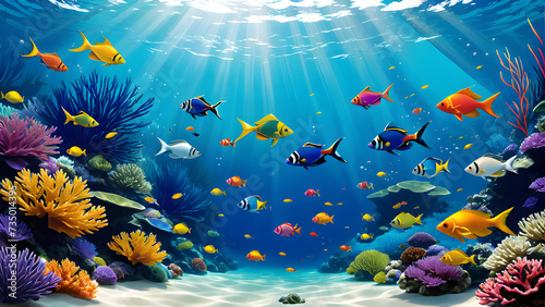color fishes under water. background wall paper. coral reef and fishes