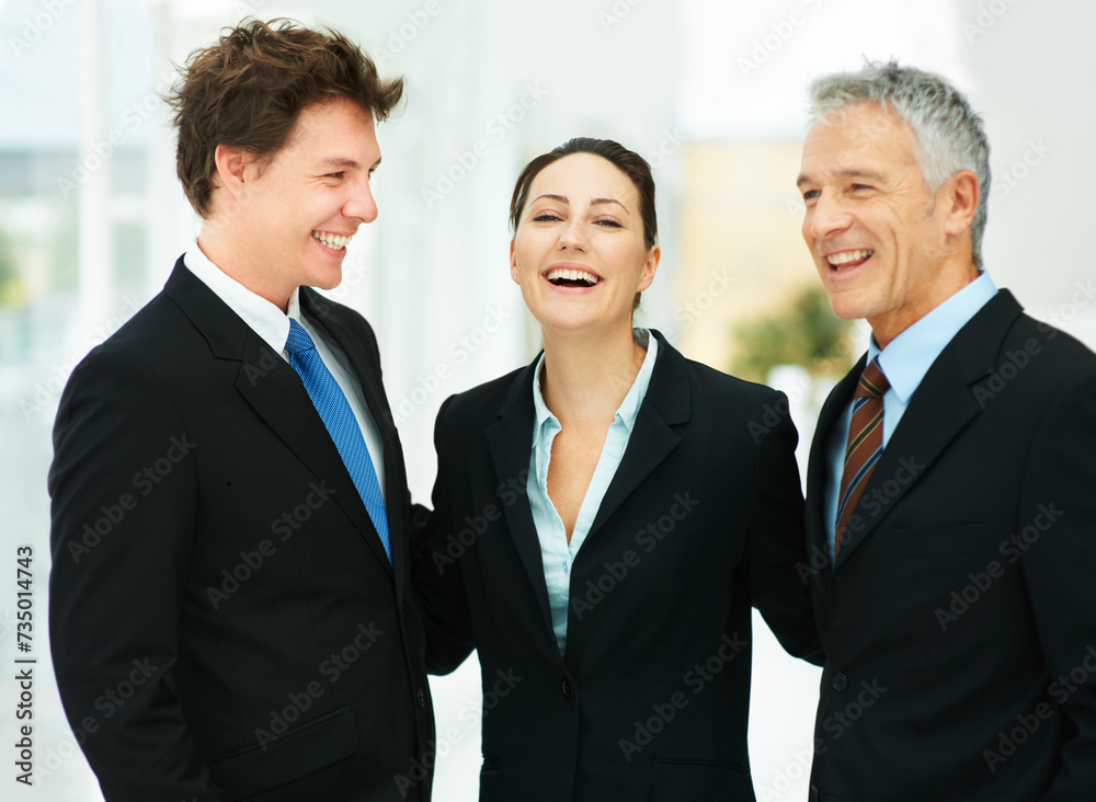 Business people, collaboration and about us, happy corporate group in office and laughing together for teamwork. Professional friends, respect and trust with solidarity, partnership and community Business people, collaboration and about us, happy corporate group in office and laughing together for teamwork. Professional friends, respect and trust with solidarity, partnership and community