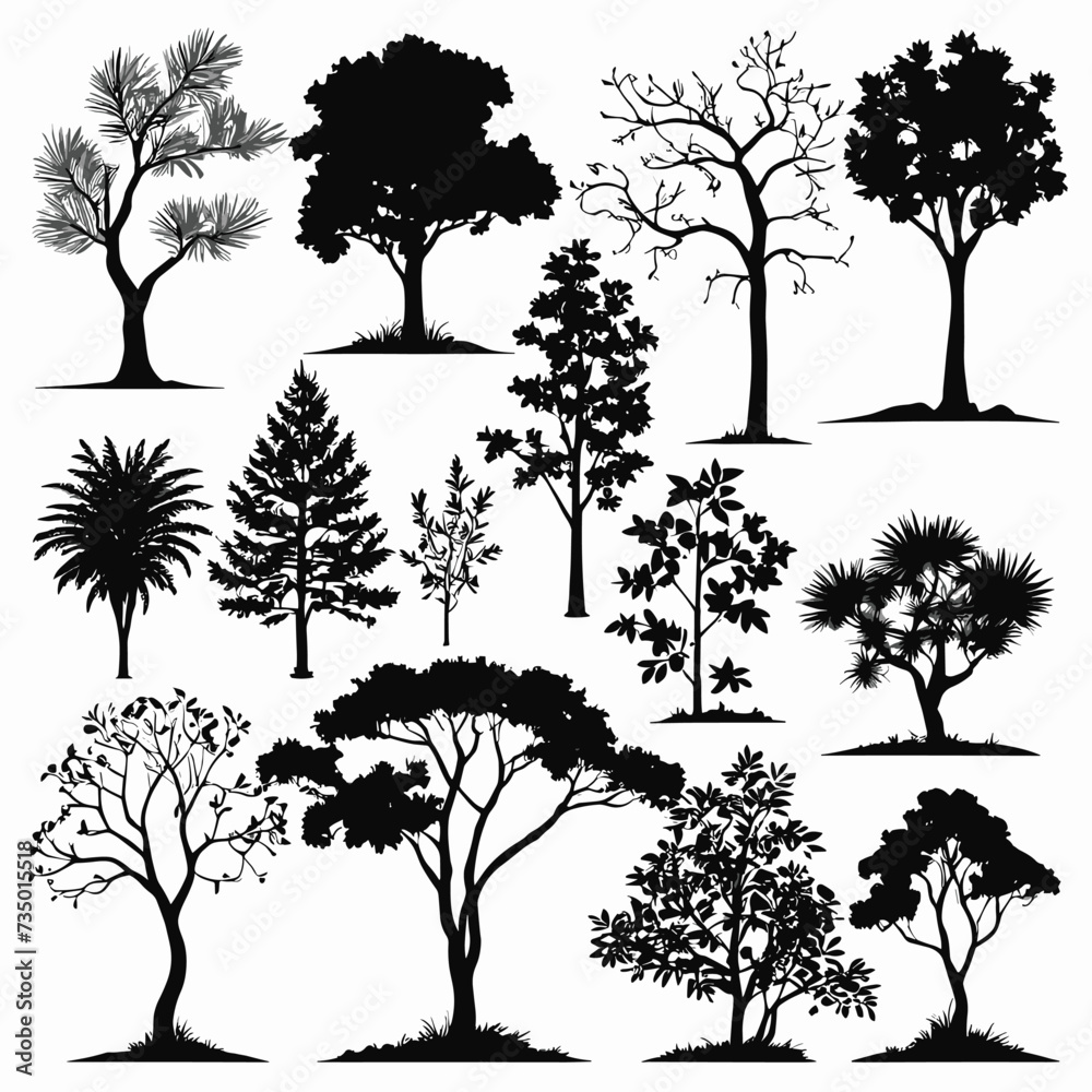 Obraz premium Tree silhouette collection vector illustration