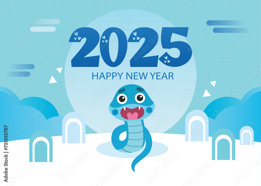 Year of the snake 2025, illustration Korean New Year, New Year 2025