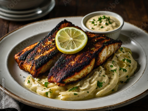 Cajun blackened catfish fillets served with a zesty remoulade sauce.