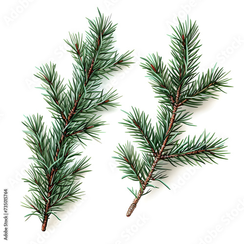 branch of pine needles on white background