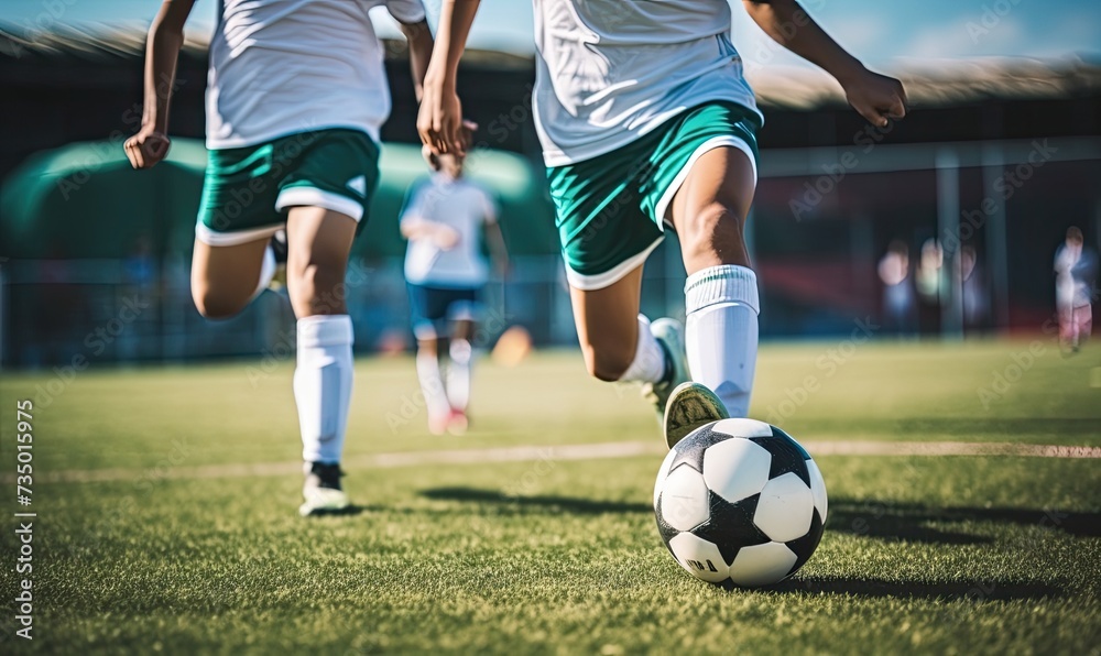 Young Men Kicking Soccer Ball on Field