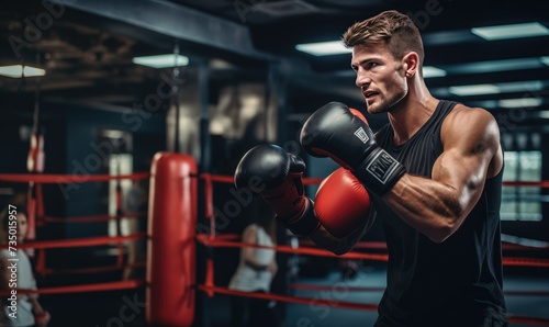 Boxer Wearing Boxing Gloves in a Boxing Ring