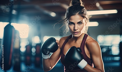 Woman Wearing Boxing Gloves in Gym