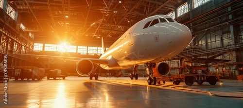 Routine aircraft maintenance in hangar system check and spare parts replacement for safe flights