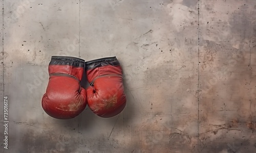 Red Boxing Gloves Hanging on Wall © uhdenis