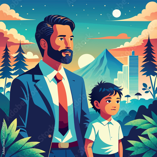 International Father's Day family love illustration digital