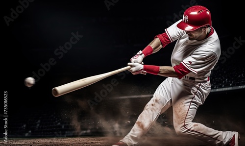 Baseball Player Swinging Bat at Ball