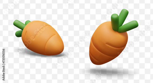 Set of isolated carrots in plasticine style. Orange root vegetable, juicy natural product