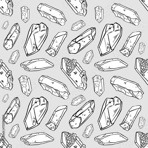 Shiny gems pattern, hand drawn by ink. Hand paint inker diamond pattern on white background. photo