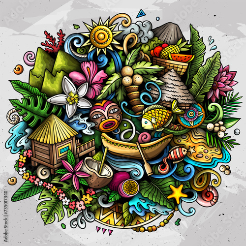 Tahiti funny cartoon doodle illustration