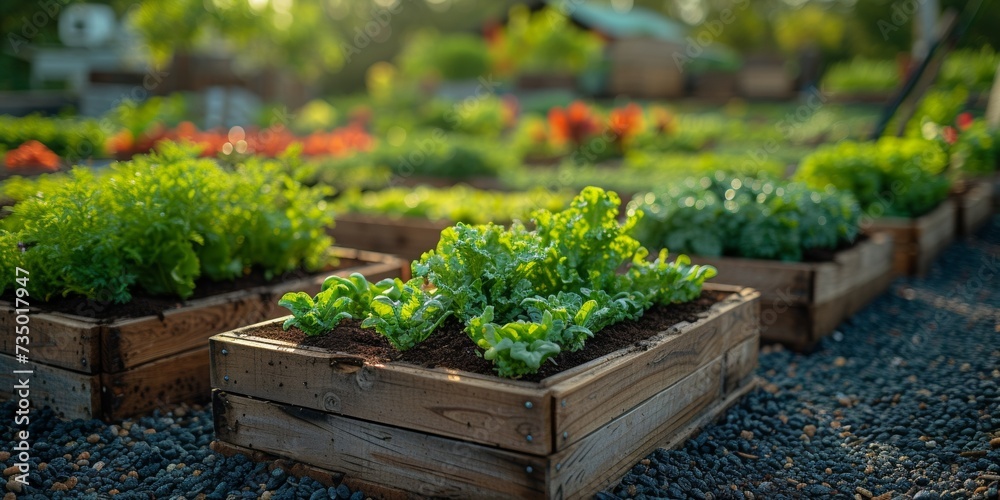 In gardening, organic vegetables thrive in the summer sun, offering fresh and healthy options for complete nutrition. - obrazy, fototapety, plakaty 