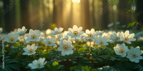 Delicate white flowers bloom among the natural landscape, embodying the beauty of spring.