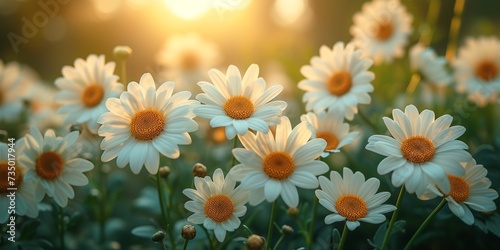 Daisies bloom in a picturesque meadow under the warm summer sun  demonstrating the beauty of nature.