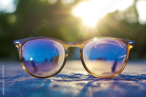 glasses with transition lenses darkening in sunlight © primopiano
