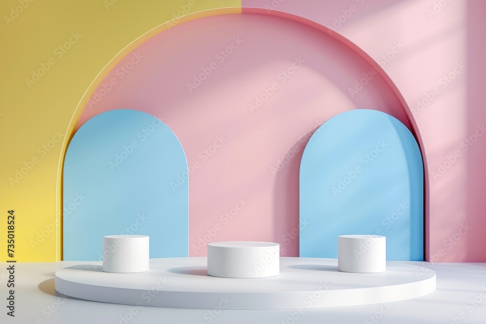 podium promotional products with yellow, blue, pink themes. for product display presentation. podium promotional products with yellow, blue, pink themes. for product display presentation.