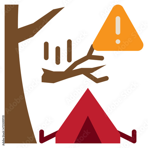 beware warning tree branch drop tent camping flat style