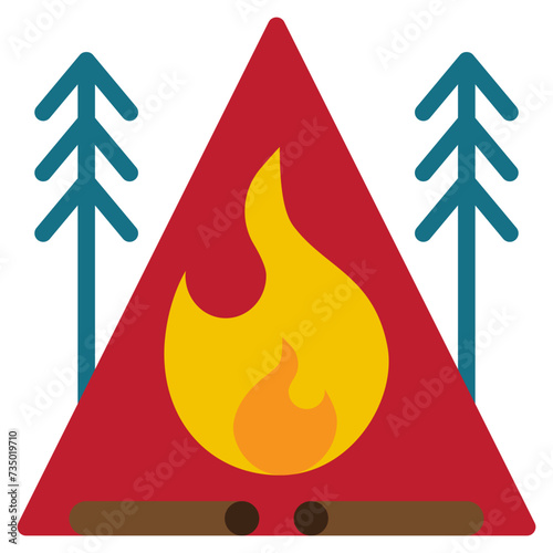 camping campfire campground fire flame travel flat style